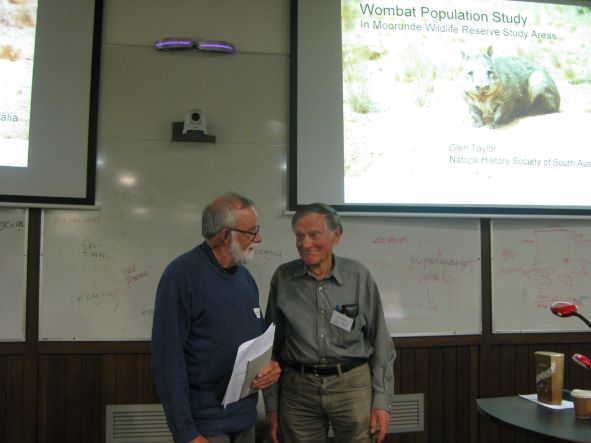 Glen with Emeritus Professor Rod Wells, paleontologist and wombat researcher, after his presentation about his long-term Wombat population study at an AGM.